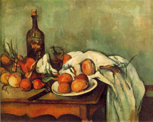 cezanne nature morte Oignons et bouteille
